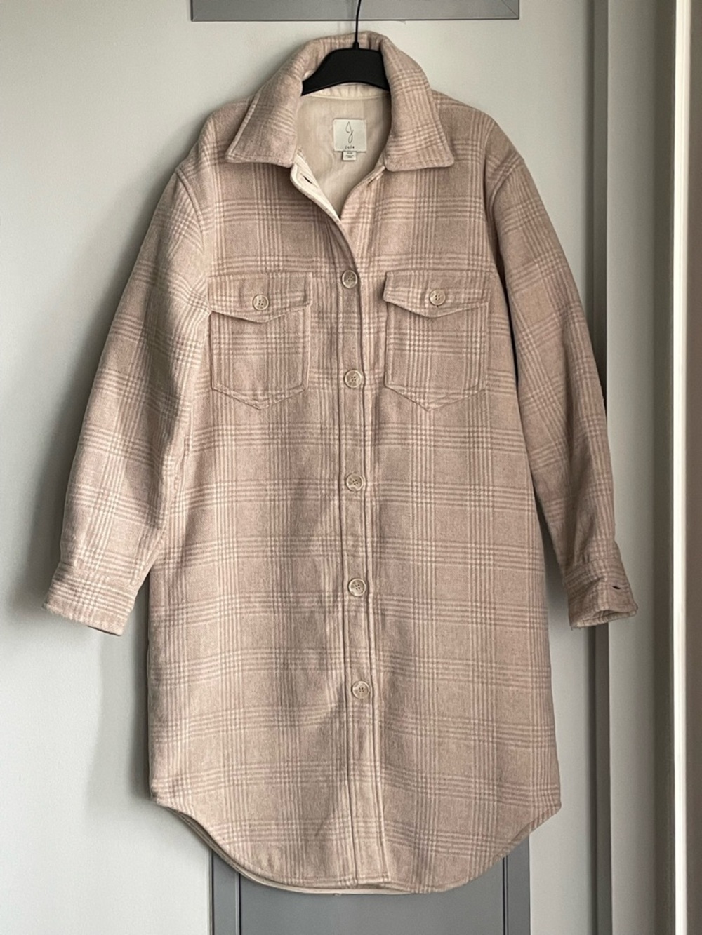 JOIE Beige Plaid Button-Up Shacket
